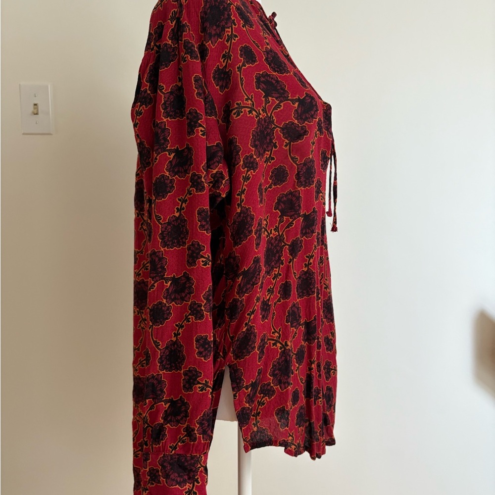 Free People Red Floral Boho Tunic Blouse - Picture 3 of 11